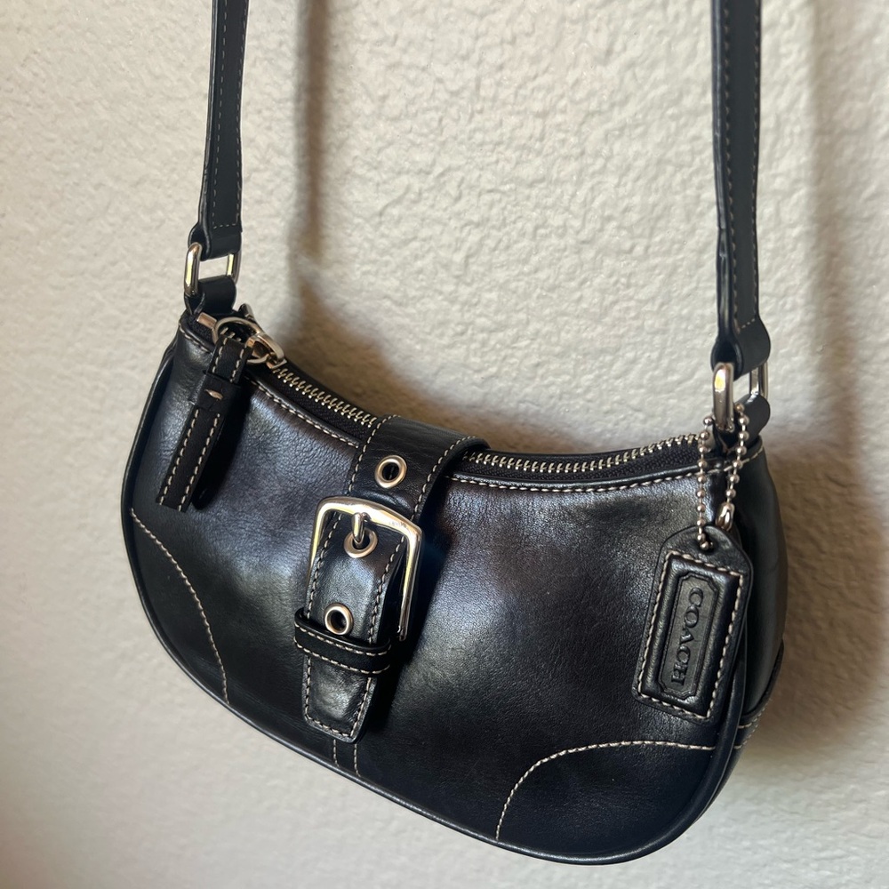 Coach Black Leather Buckle Shoulder Bag